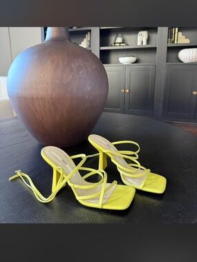 Zara Neon Yellow Strappy High-Heel Sandals